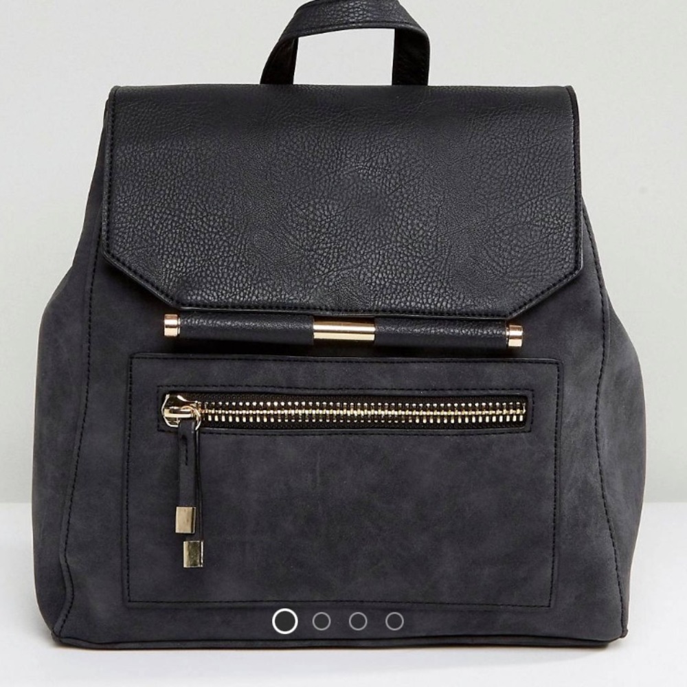 ASOS New look faux suede metal back pack 2 way Black grey Gold